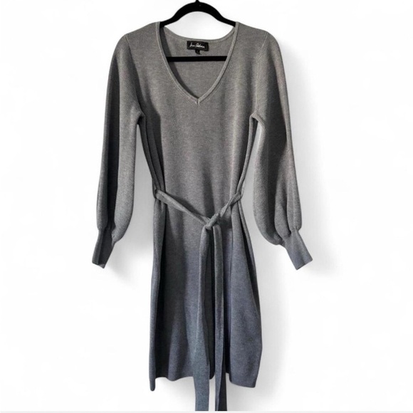 Sam Edelman Gray Knit Dress Long Sleeve V-Neck Tie Waist Size Small - Picture 1 of 5